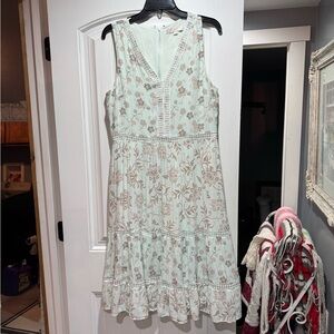 LOFT Mint Green & Beige Floral Sleeveless Dress